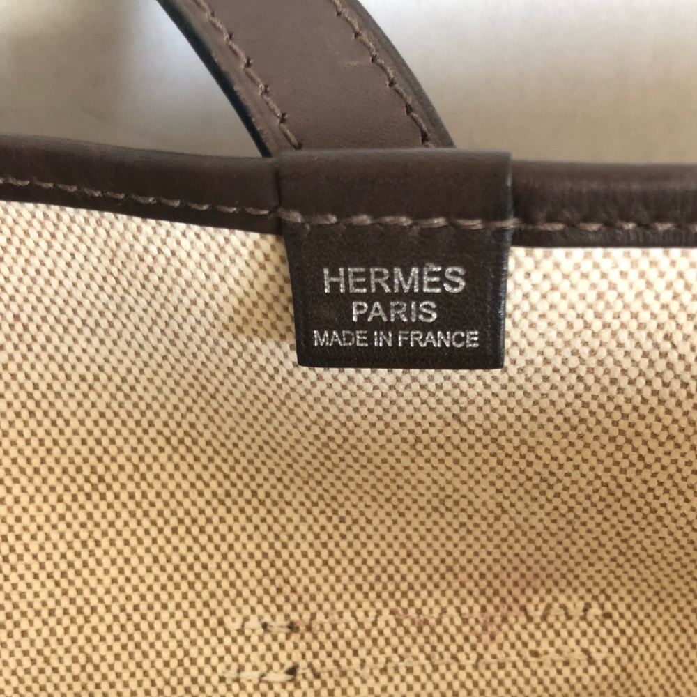 Vintage Hermes Toile & Swift Cap d'Ail Tote Canvas Leather Large Authentic COA - Picture 10 of 12